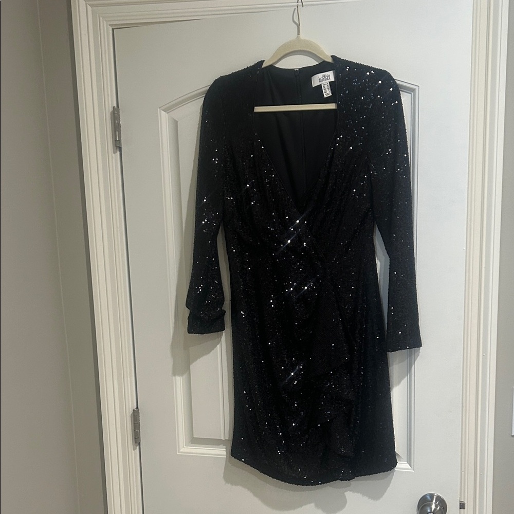 Badgley Mischka Black Sequin Long Sleeve Dress